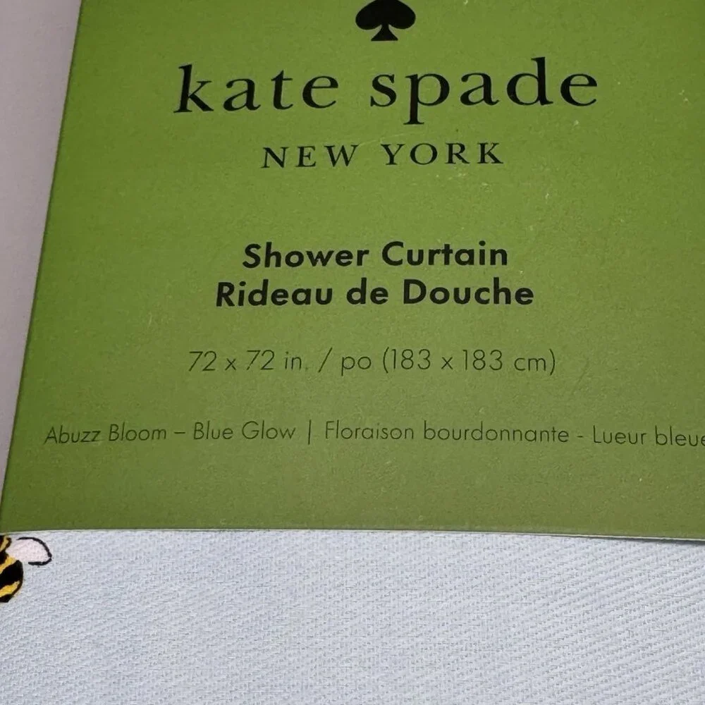 Kate Spade Bumble Bee Fabric Shower Curtain Blue Cotton Blend 72"x72" Summer NEW - Picture 3 of 7